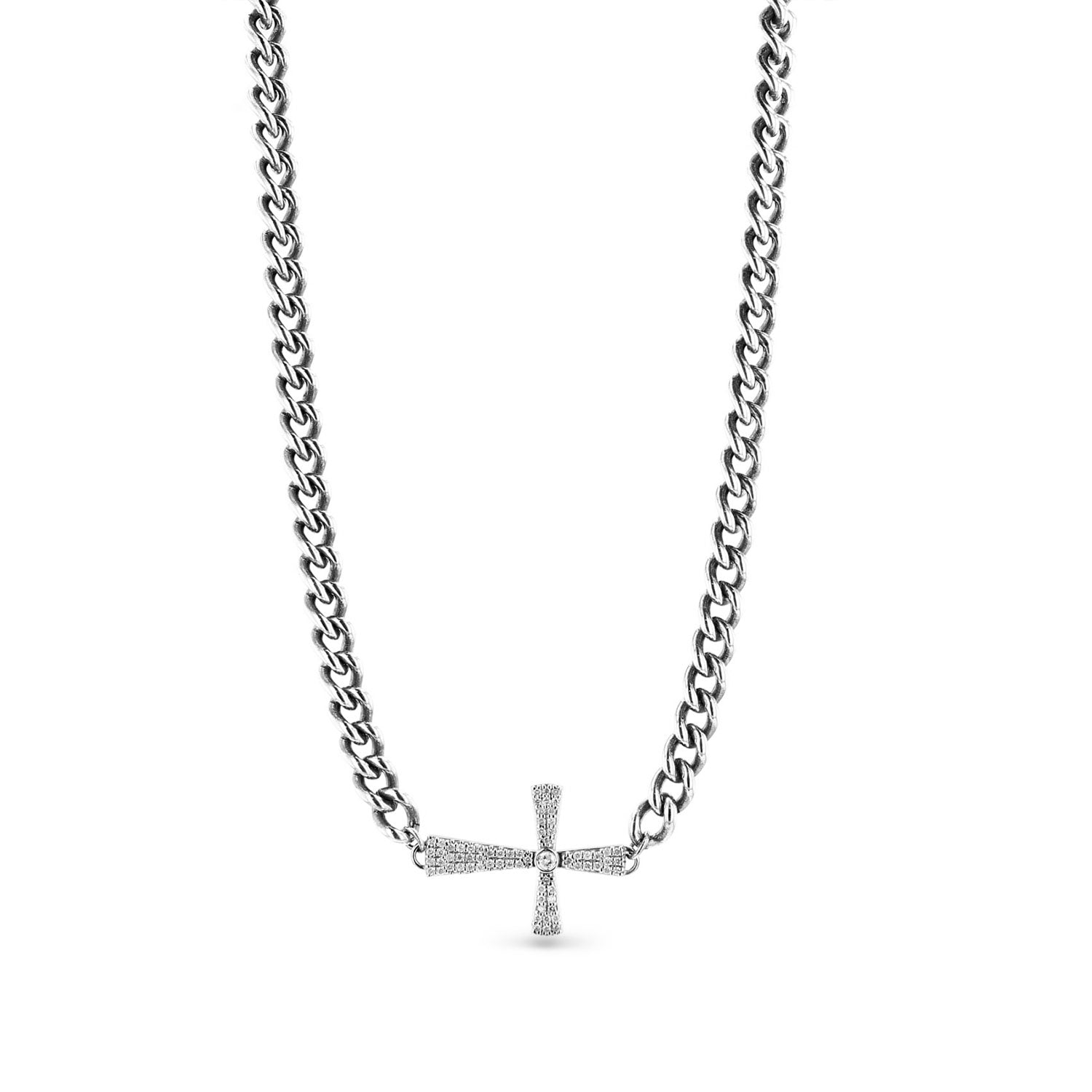Bezeled Diamond Cross Necklace  N0002777 - TBird