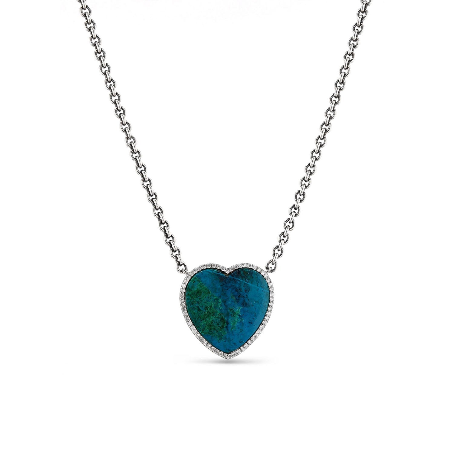 Chrysocolla Sliced Heart Pendant Necklace N0002803 - TBird
