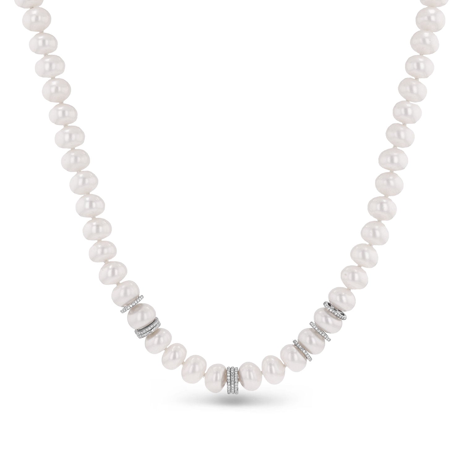Hand Knotted White Pearl and Diamond Necklace  N0002970 - TBird