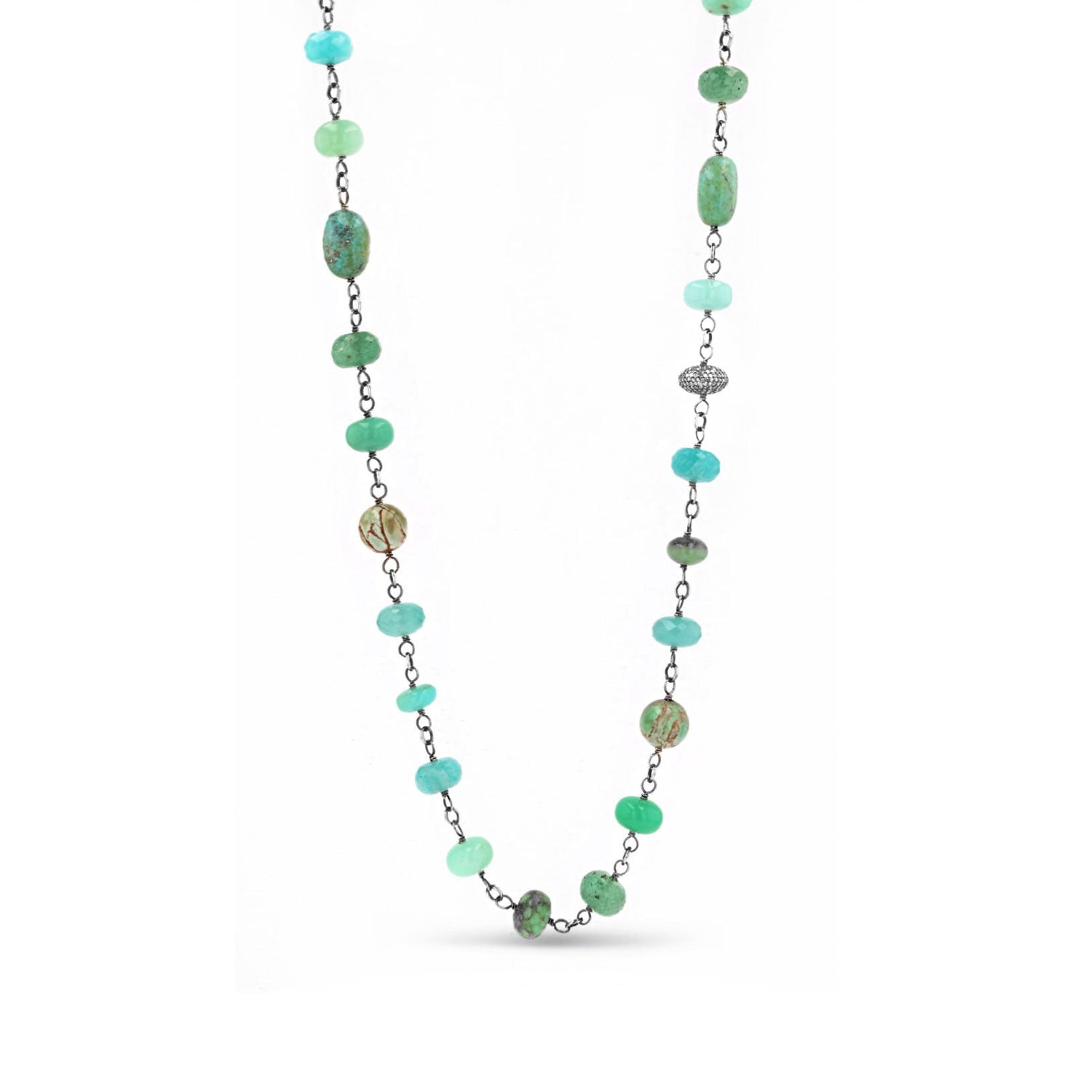Sea Green Gemstone Rope Necklace  N0002974 - TBird