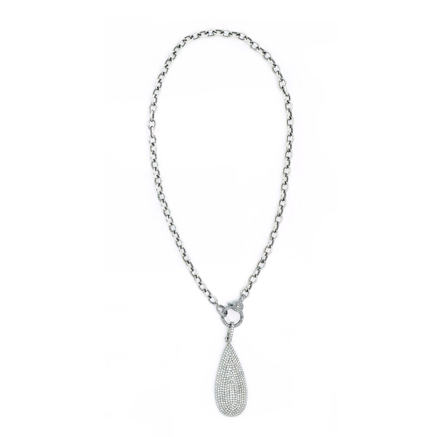 Pave Diamond Teardrop Pendant On Cable Chain Necklace - 17"  N0003043 - TBird