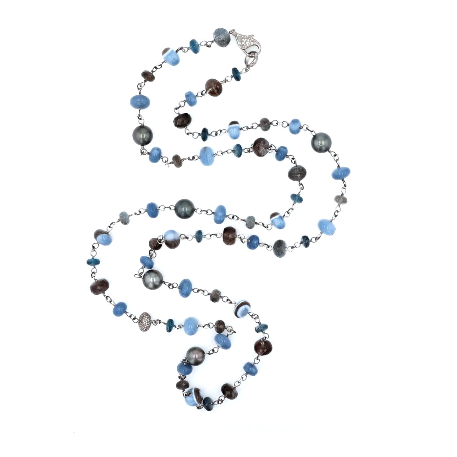 Blue Grey Gemstone Rope Necklace - 44"  N0003112 - TBird