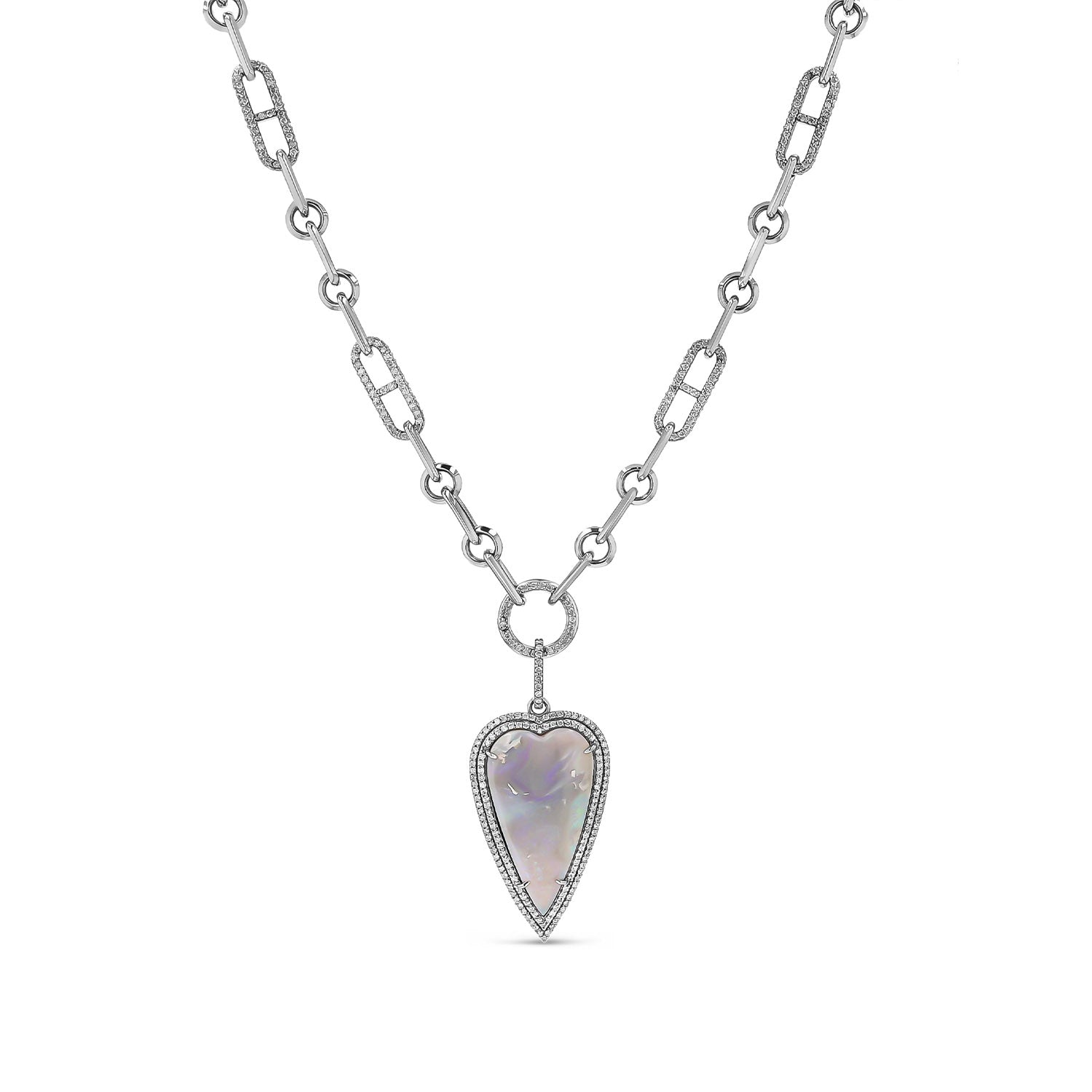 Opal & Diamond Heart Pendant on Soho H-Link Chain Necklace - 18"  N0003228 - TBird