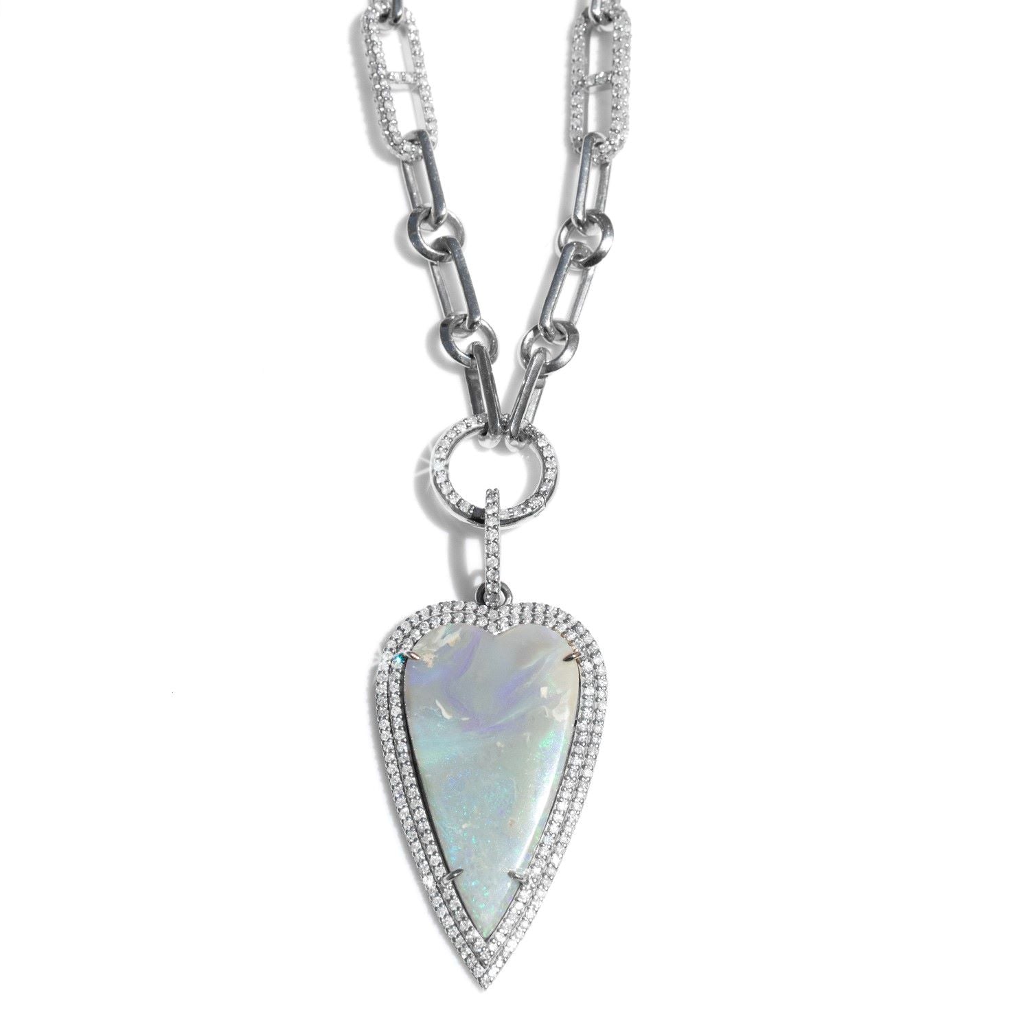 Opal & Diamond Heart Pendant on Soho H-Link Chain Necklace - 18"  N0003228 - TBird