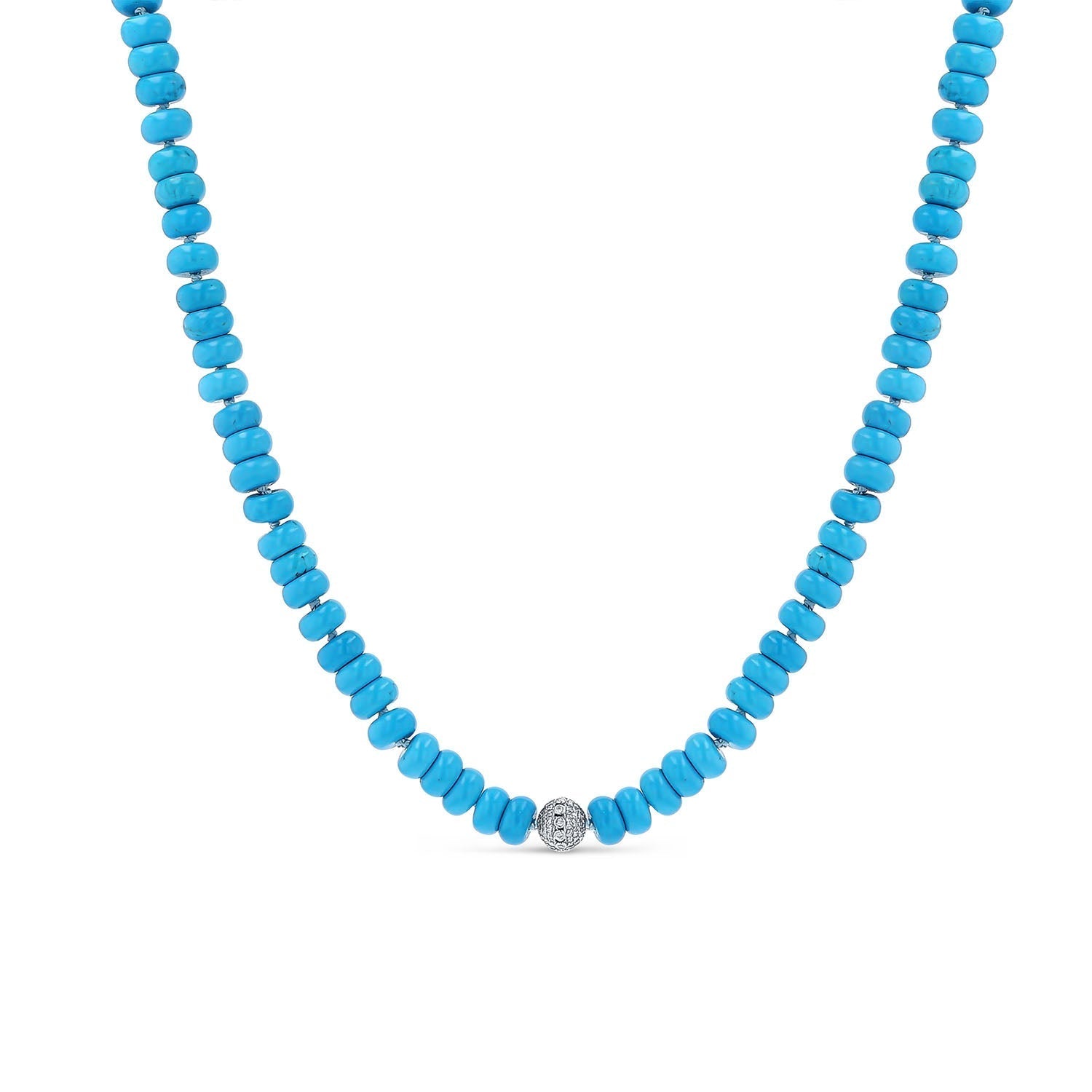 Hand Knotted Turquoise Necklace with Diamond Bezel Bead N0003413 - TBird
