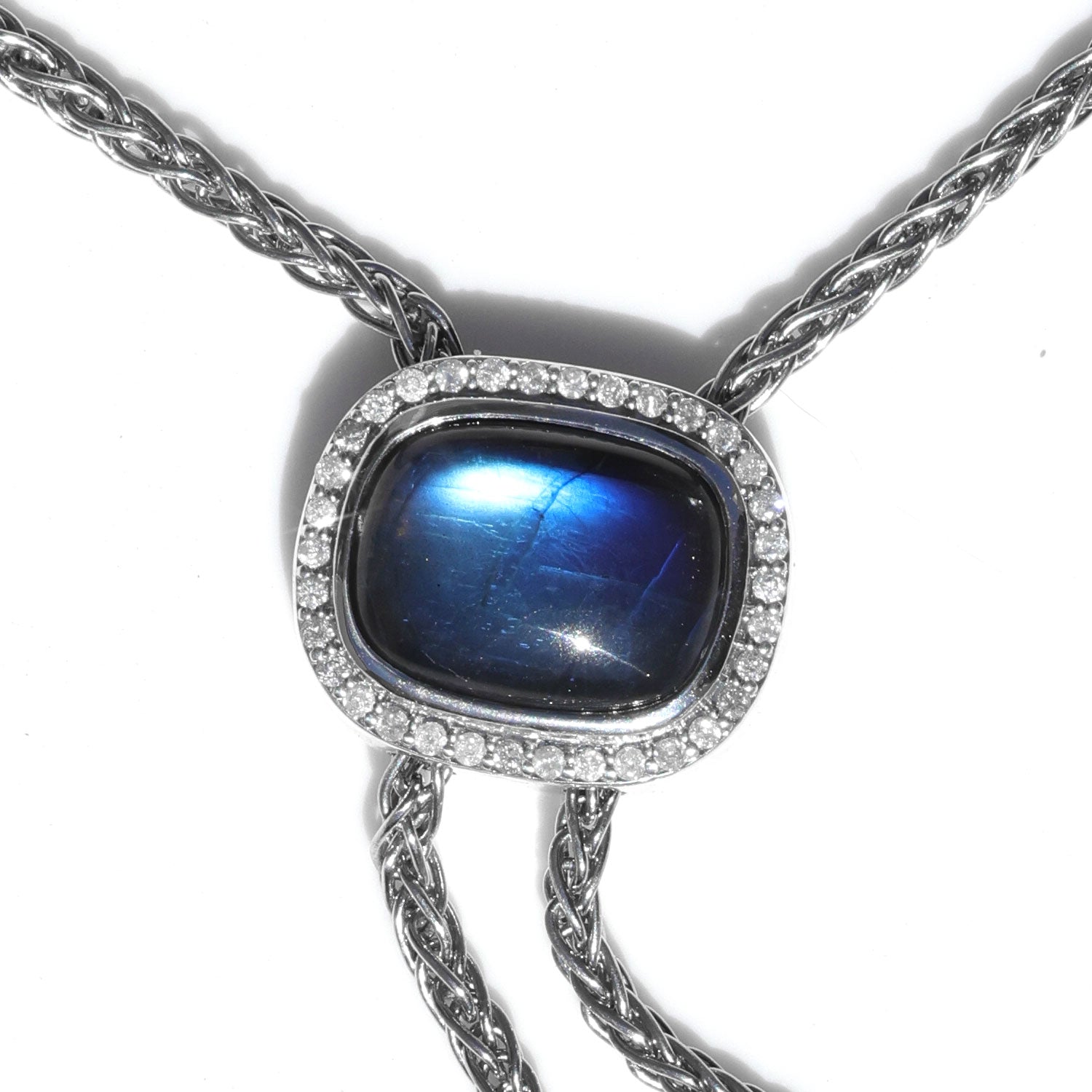 Labradorite and Diamond Bolo Style Necklace on Wheat Chain  N0003473 - TBird