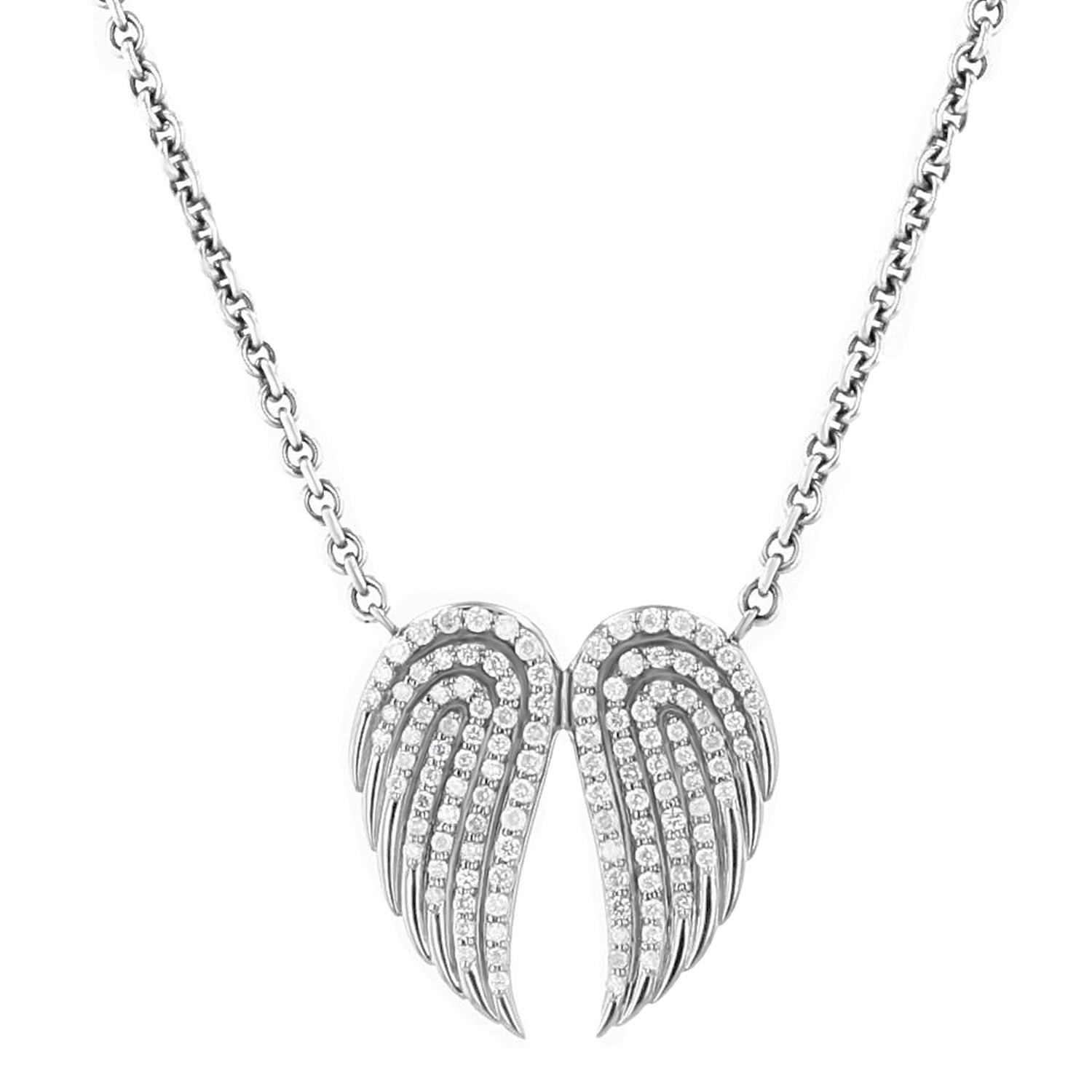 Diamond Double Angel Wing Pendant on Cable Chain Necklace - 17-18"  N0003504 - TBird