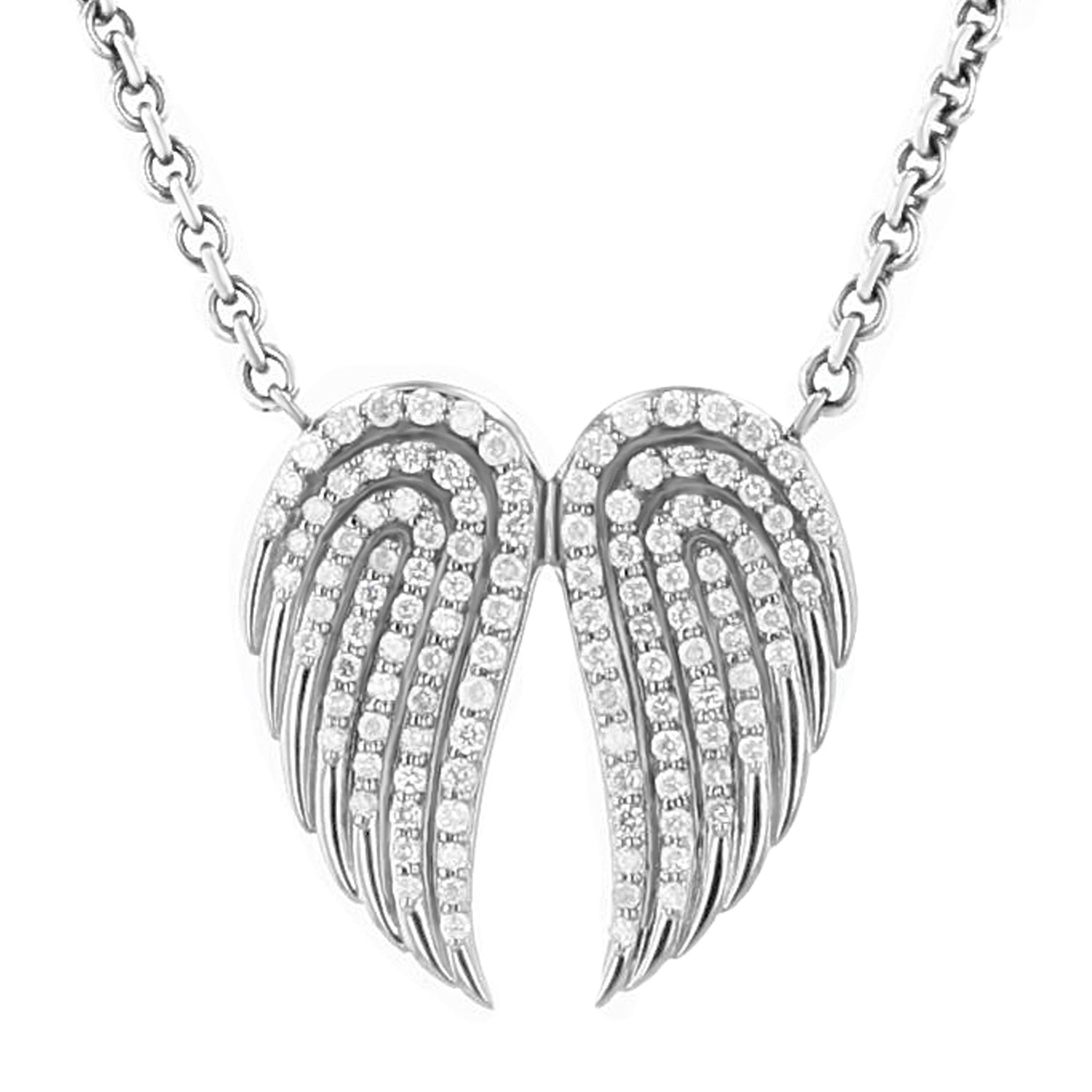 Diamond Double Angel Wing Pendant on Cable Chain Necklace - 17-18"  N0003504 - TBird