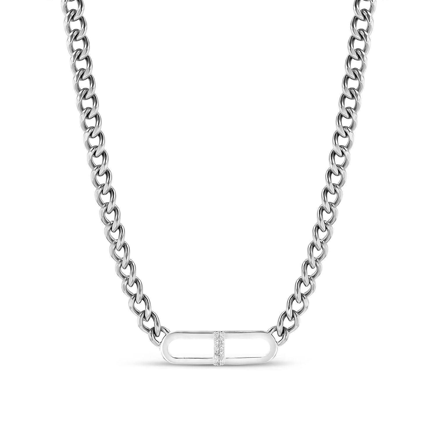 Sterling Silver and Diamond H Link on Curb Chain Necklace - 17"  N02990BG - TBird