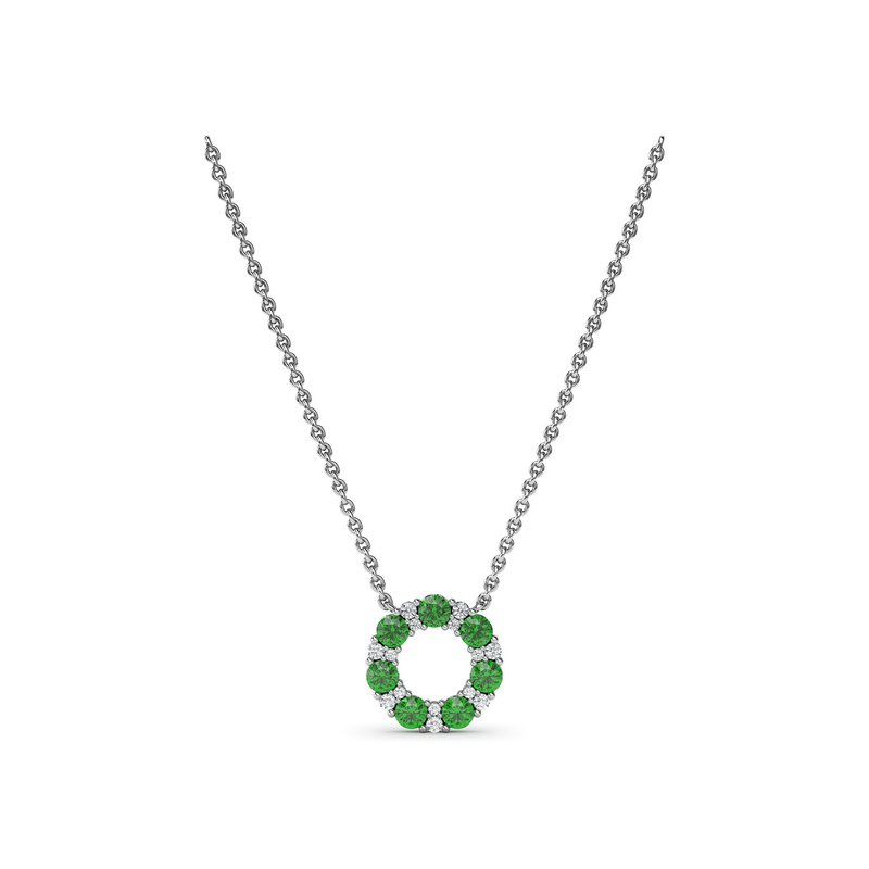 Shared Prong Emerald and Diamond Circle Necklace N1868E - TBird