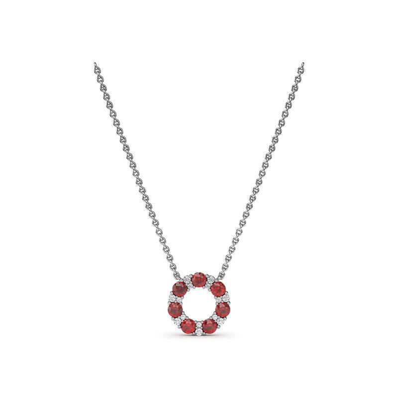 Shared Prong Ruby and Diamond Circle Necklace N1868R - TBird