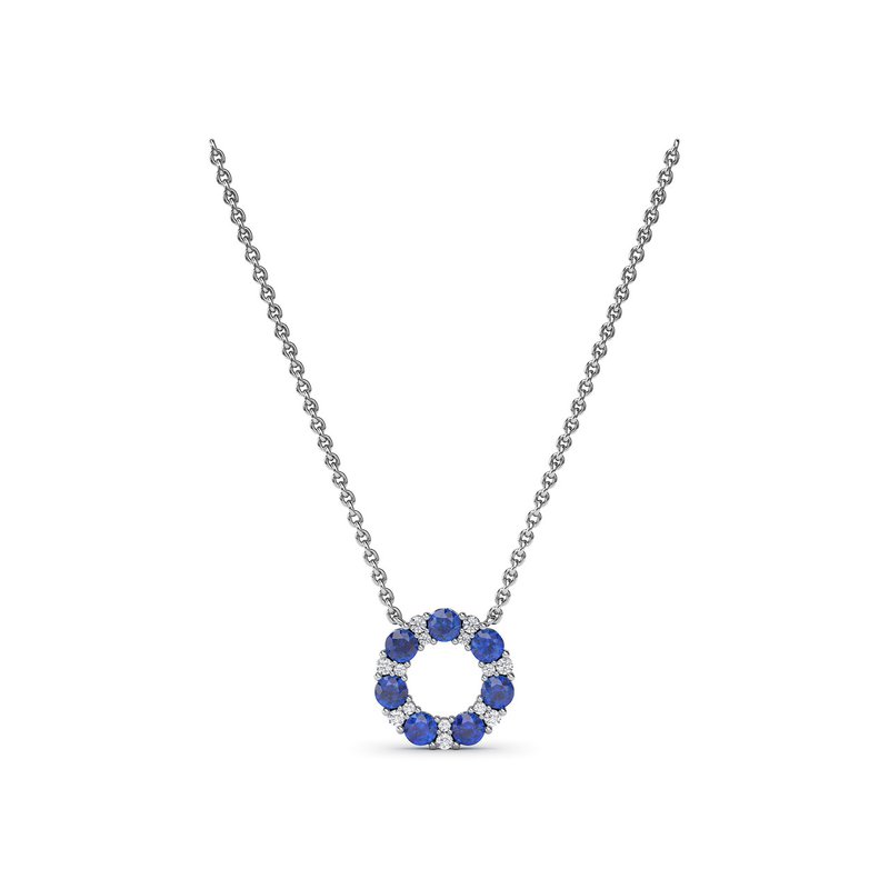 Shared Prong Sapphire and Diamond Circle Necklace N1868S - TBird