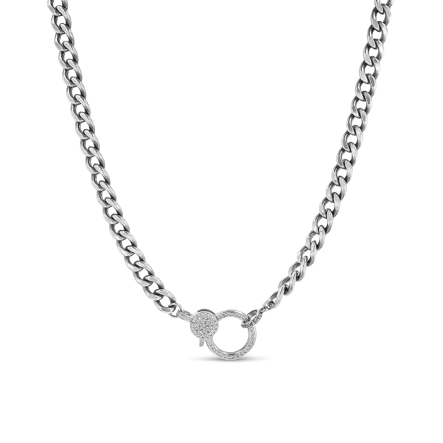 Short Heavy Cable Chain Necklace with Diamond Claw Clasp - 18" NB000064 - TBird