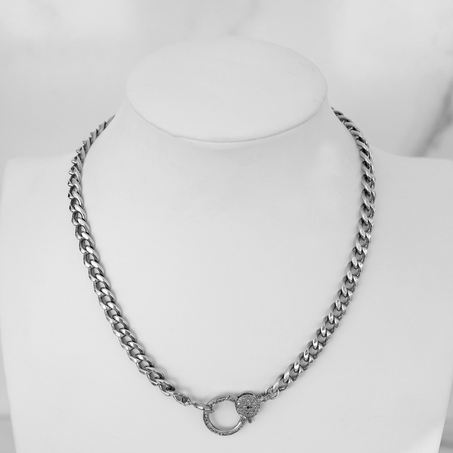 Short Heavy Cable Chain Necklace with Diamond Claw Clasp - 18" NB000064 - TBird