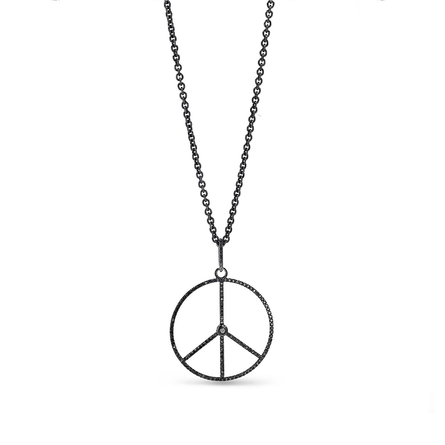 Black Diamond Peace Sign Pendant Chain Necklace - 36"  NBLK0030 - TBird