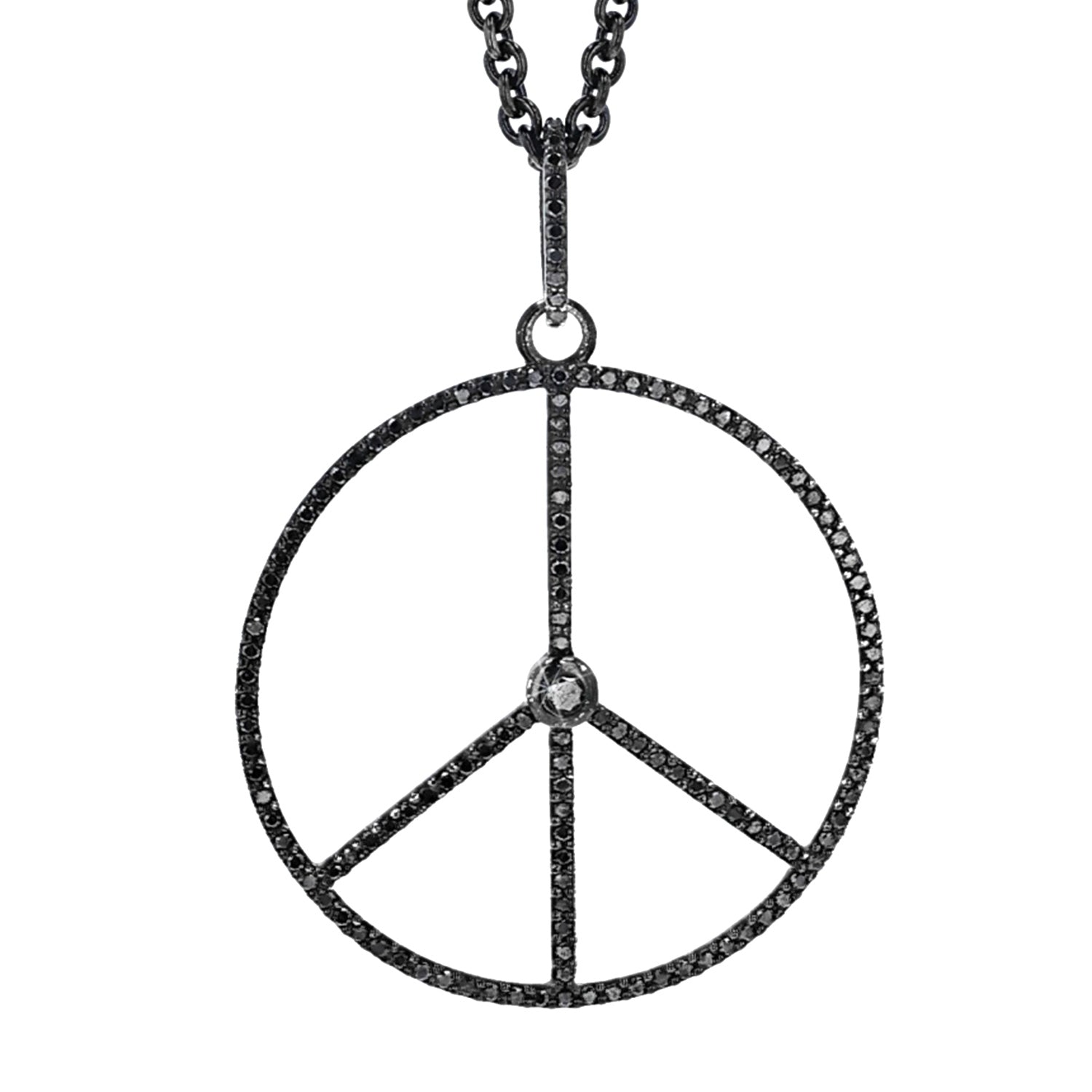 Black Diamond Peace Sign Pendant Chain Necklace - 36"  NBLK0030 - TBird