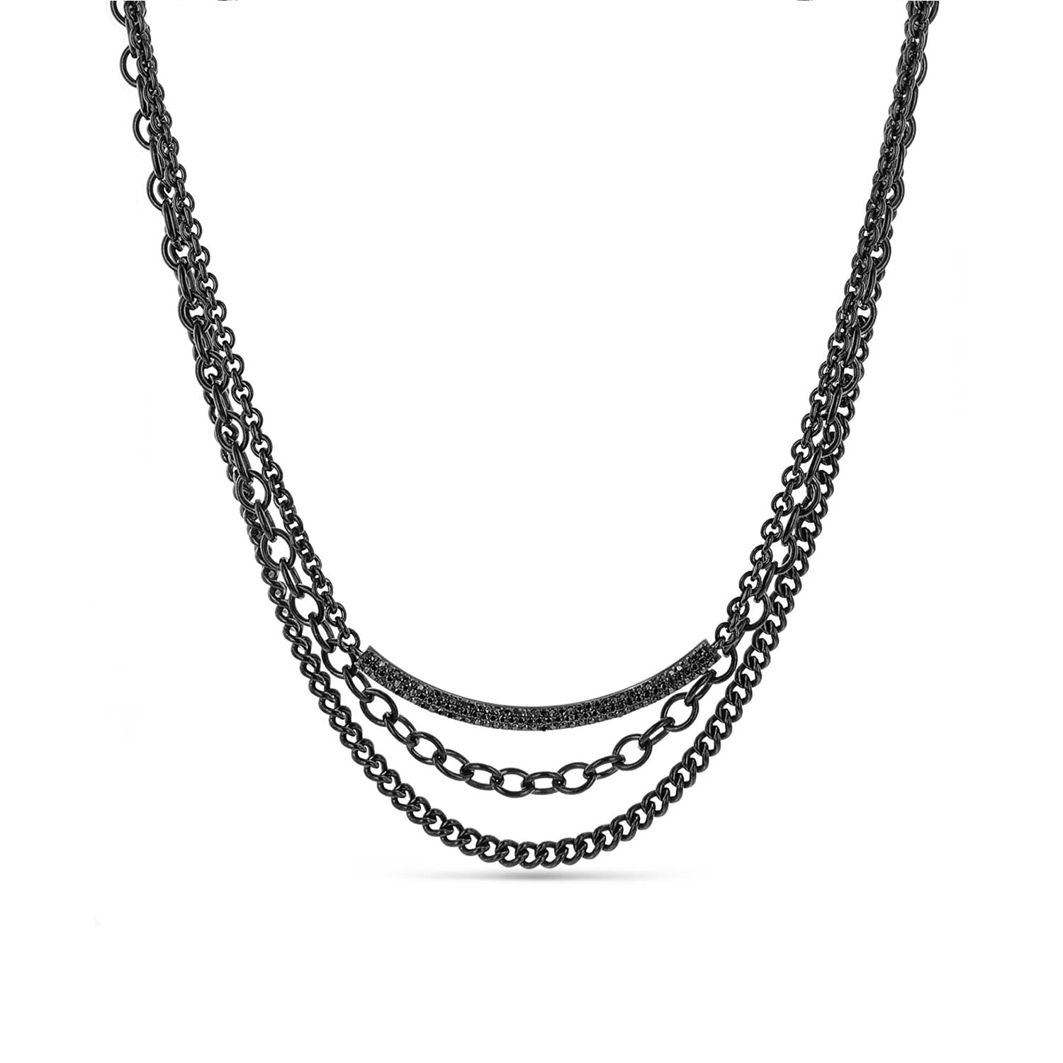 Black Diamond Smile Bar Triple Chain Necklace NBLK0044 - TBird