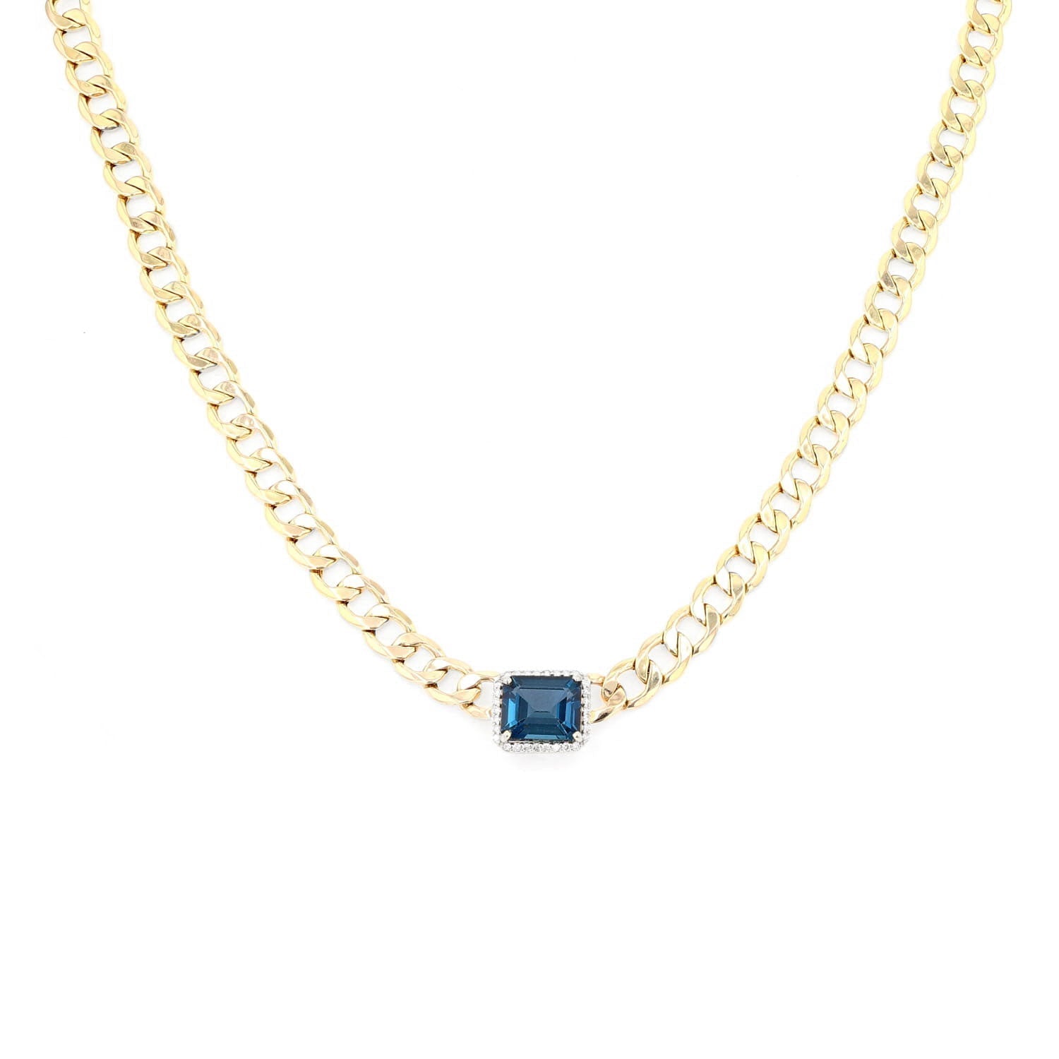 14k Gold and London Blue Topaz Cuban Link Collar Necklace NG000597 - TBird