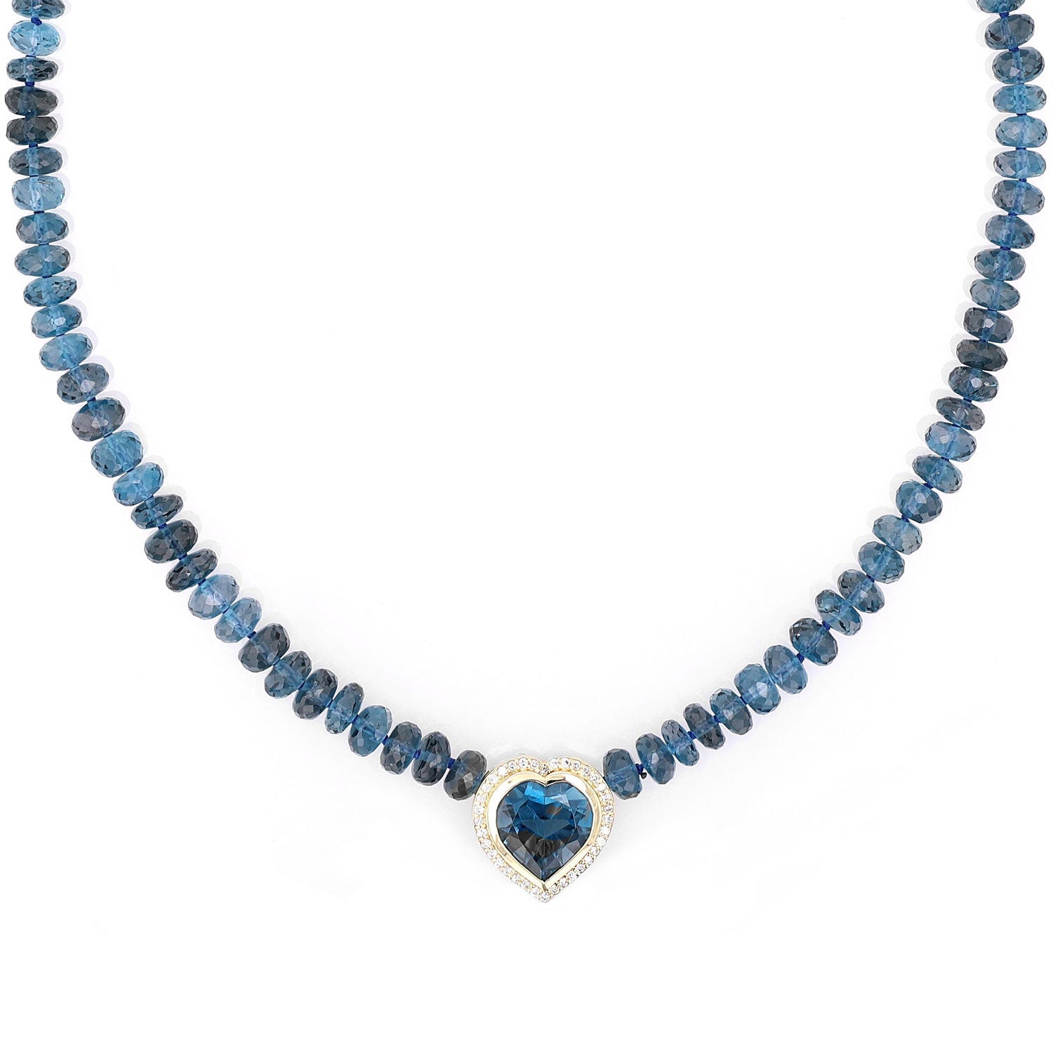 14K London Blue Topaz Diamond Heart Knotted Necklace  NG002568 - TBird