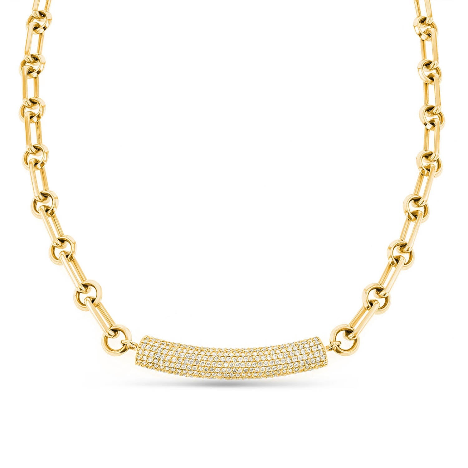 14K Gold Pave Diamond Bar on 14K Soho Chain Necklace - 18"  NG002588 - TBird