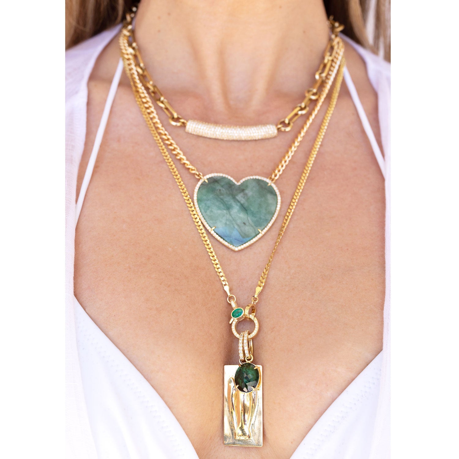 14K Emerald Diamond Heart Curb Chain Necklace - 18" NG002702 - TBird