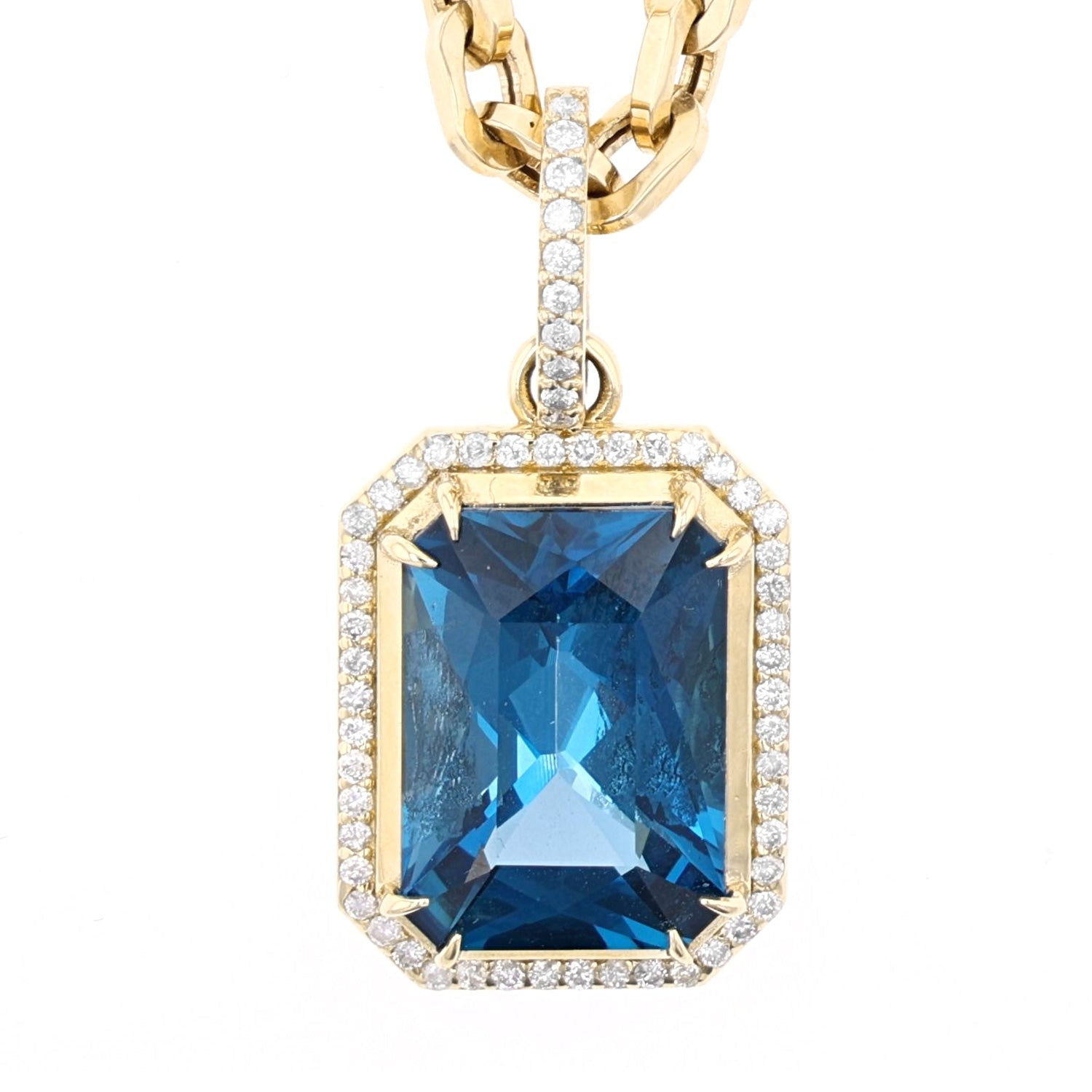 14K London Blue Topaz Diamond Rectangle Pendant Chain Necklace - 28"  NG002754 - TBird