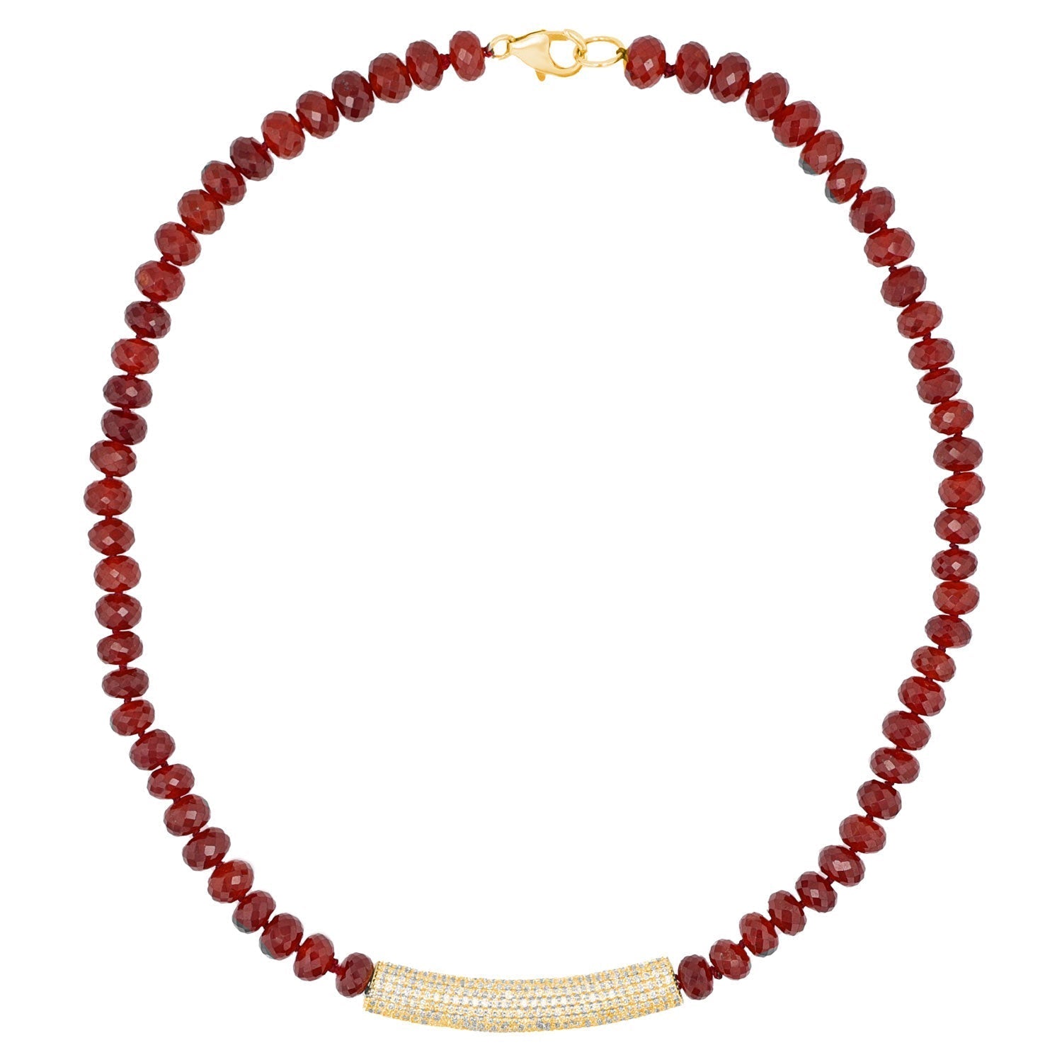 14k Hessonite Garnet and Diamond Roll Bar Necklace NG002791 - TBird
