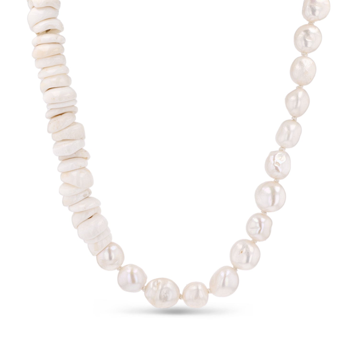 14K White Pearl and Puka Shell Knotted Necklace  NG002829 - TBird