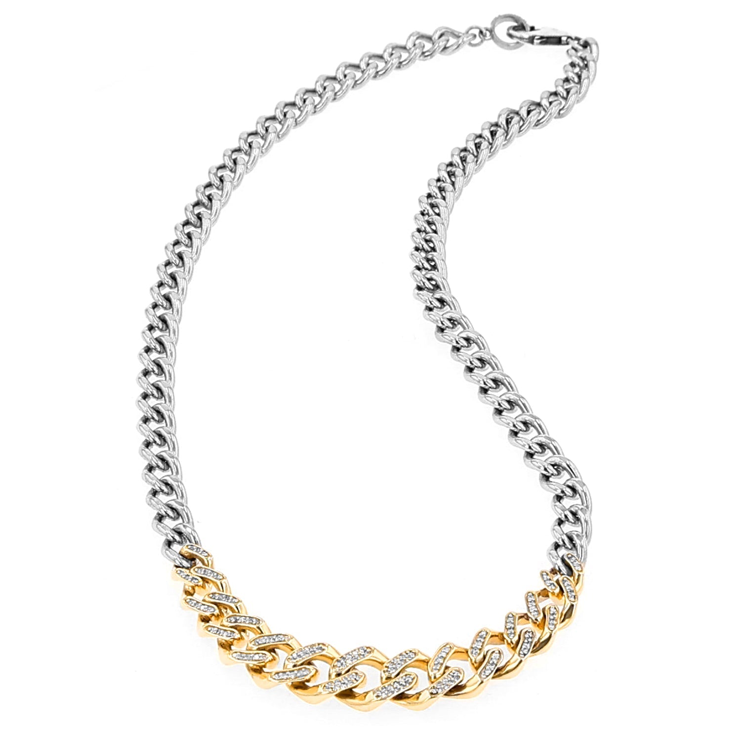 14K Pave Diamond & Silver Tapered Links Curb Chain Necklace - 18"  NMM00012 - TBird