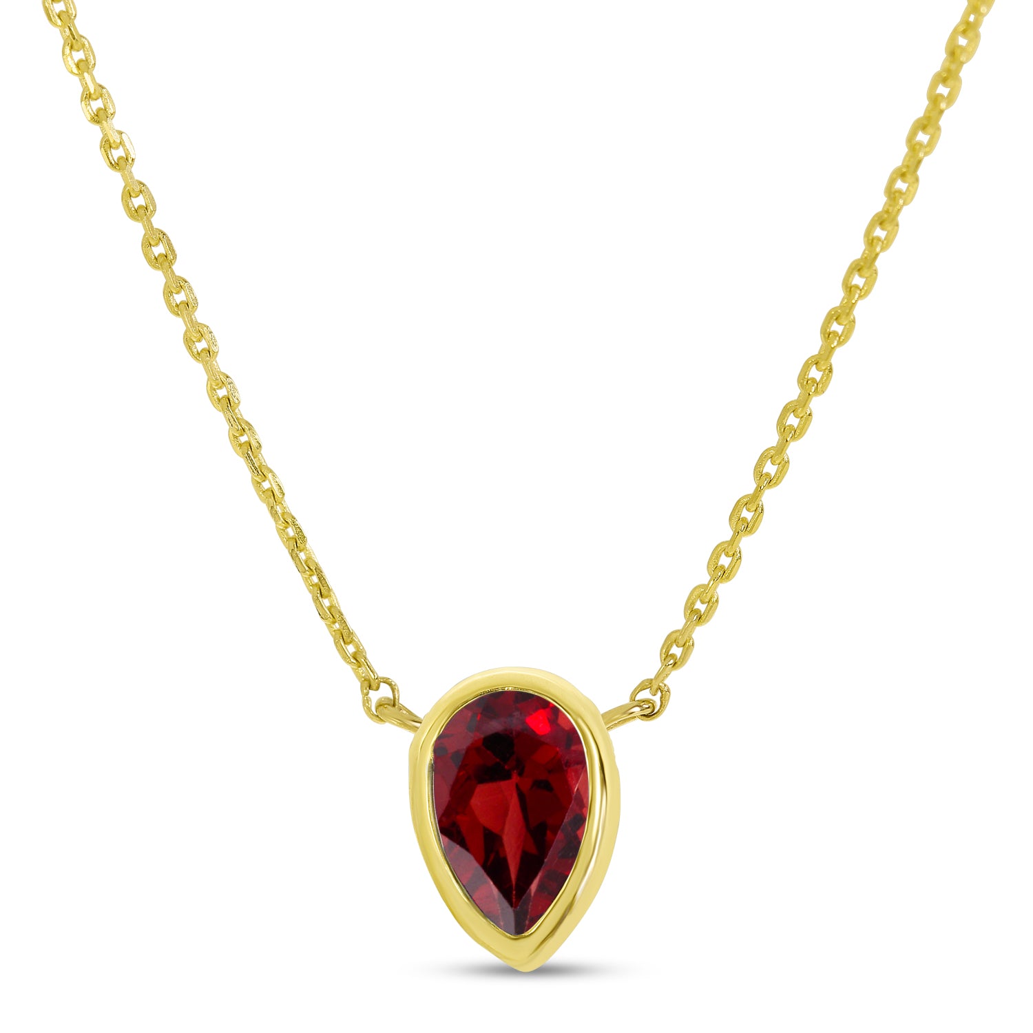 14K Yellow Gold Pear Garnet Birthstone Necklace P4334-18-JAN