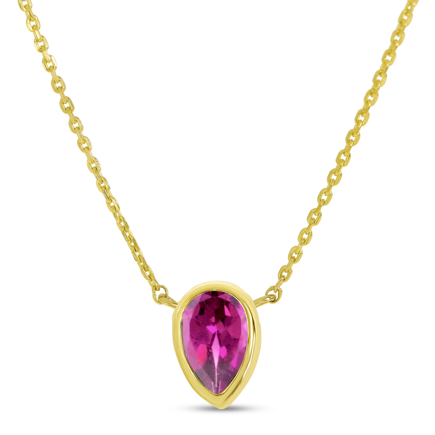 14K Yellow Gold Pear Pink Tourmaline Birthstone Necklace P4334-18-JUN