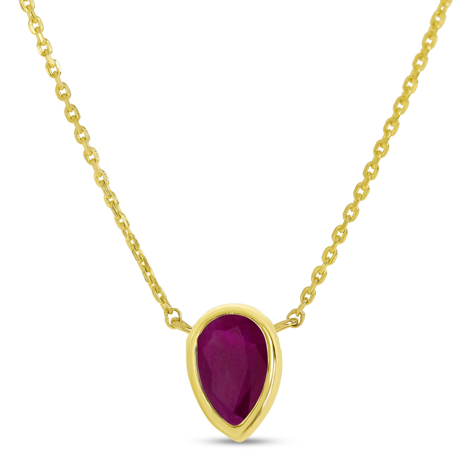 14K Yellow Gold Pear Ruby Birthstone Necklace P4334-18-JUL
