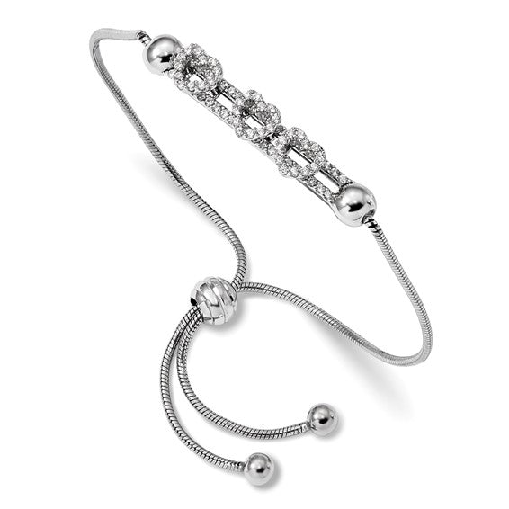 Sterling Silver Rhodium-plated CZ Sliding Hearts Adjustable Bracelet
