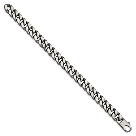 Sterling Silver Ruthenium/Antiqued Brushed Curb Link Bracelet