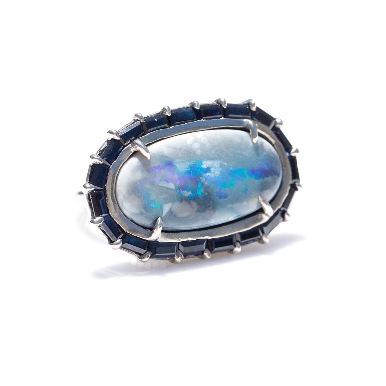 Boulder Opal and Sapphire Baguette Halo Ring  R0319-7 - TBird