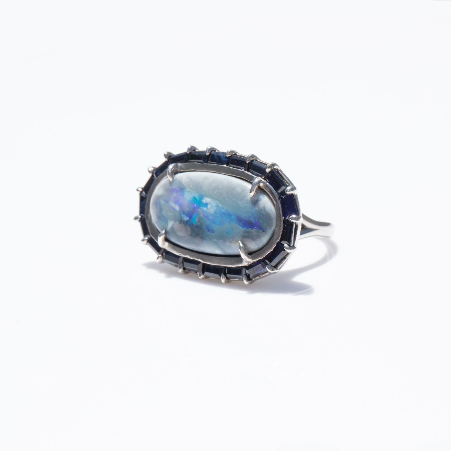Boulder Opal and Sapphire Baguette Halo Ring  R0319-7 - TBird