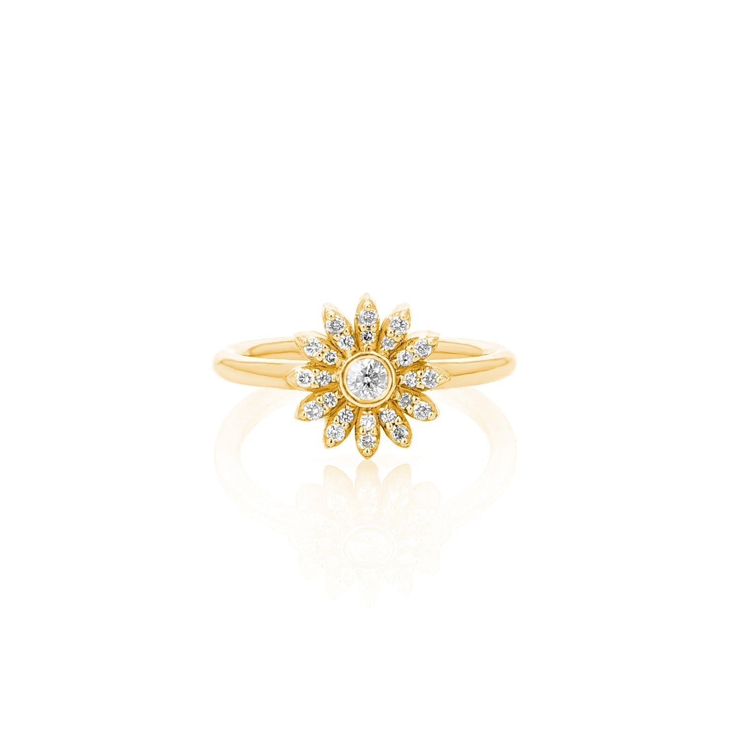14k Petite Pave Daisy Ring with Bezel Diamond Center  RG145 - TBird