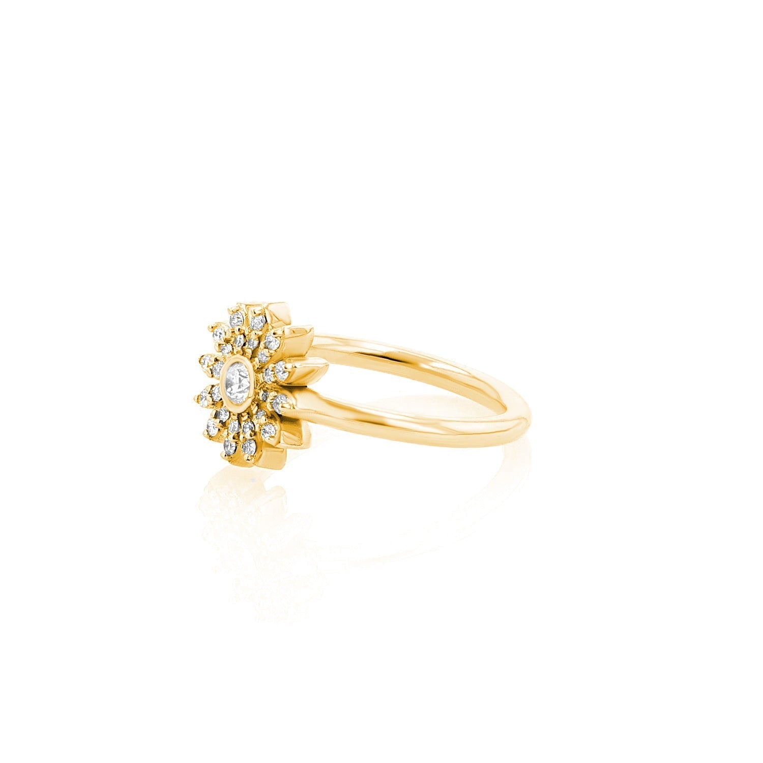 14k Petite Pave Daisy Ring with Bezel Diamond Center  RG145 - TBird