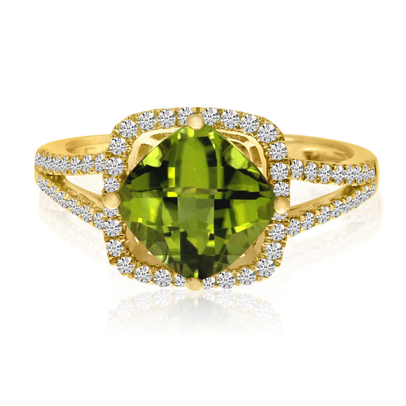 CUSHION PERIDOT & DIAMOND RING RM3872-08