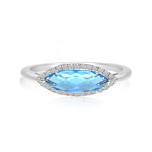 14K White Gold Elongated Marquise Blue Topaz and Diamond Semi Precious Ring RM3977W