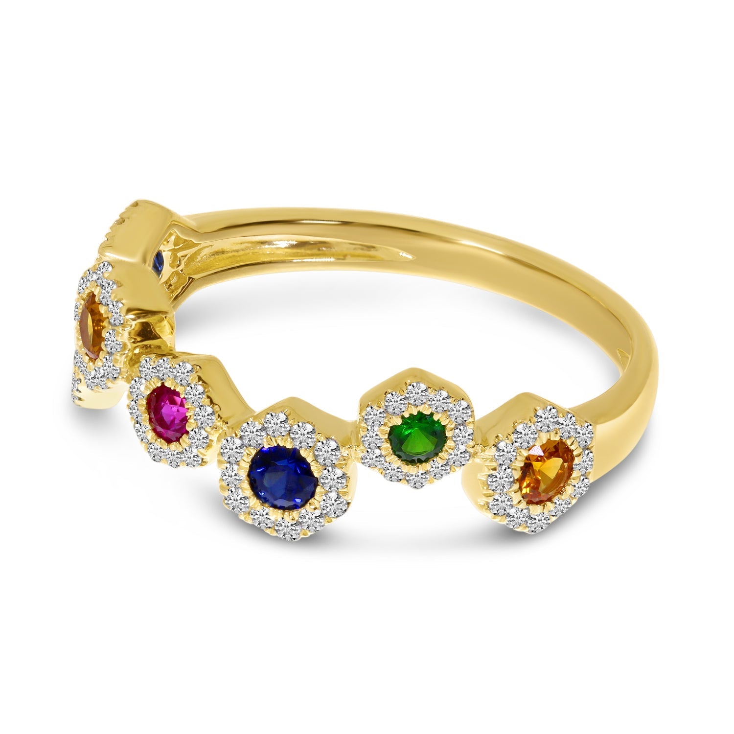 HEXAGON RAINBOW SAPPHIRE CURVY RING RM4222