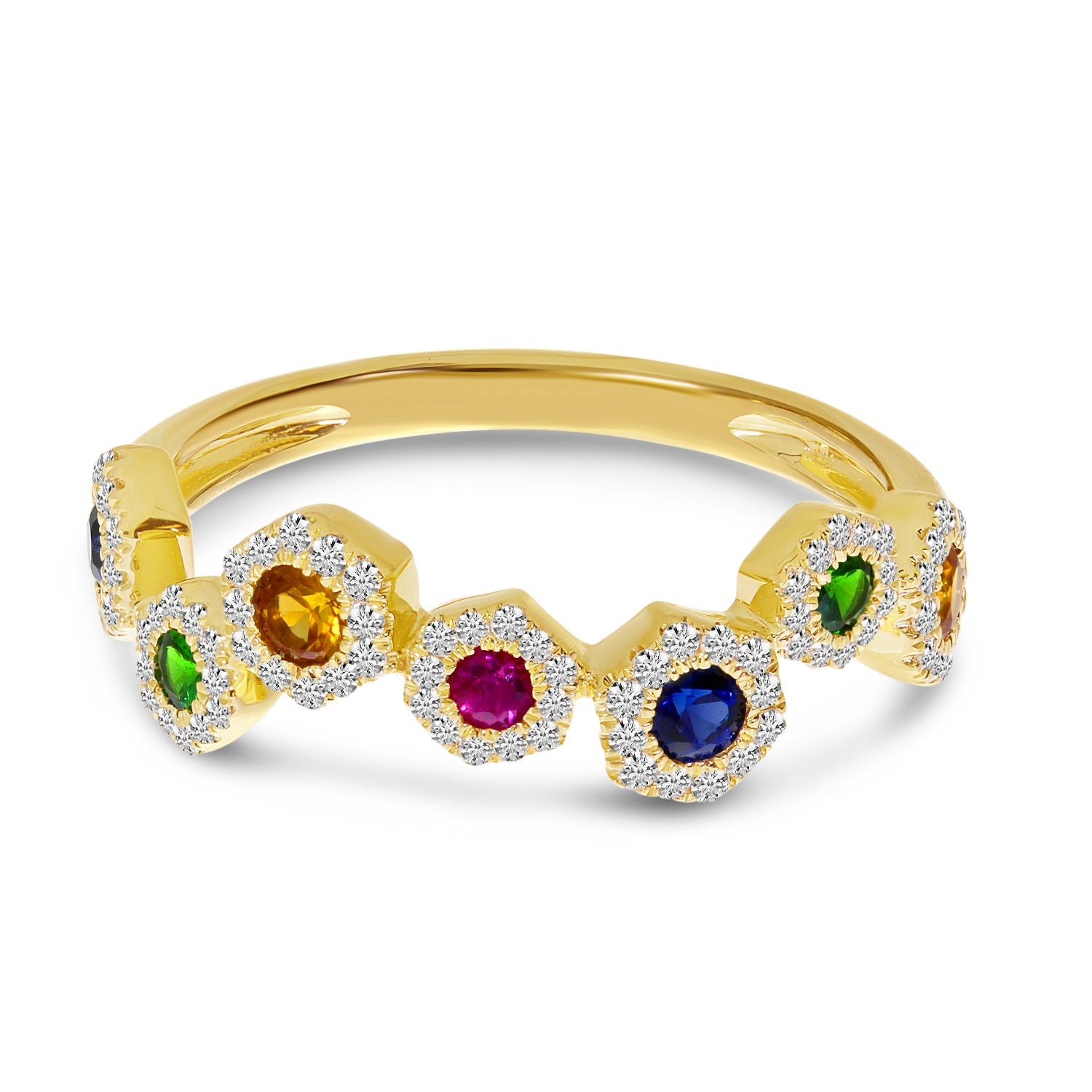 HEXAGON RAINBOW SAPPHIRE CURVY RING RM4222