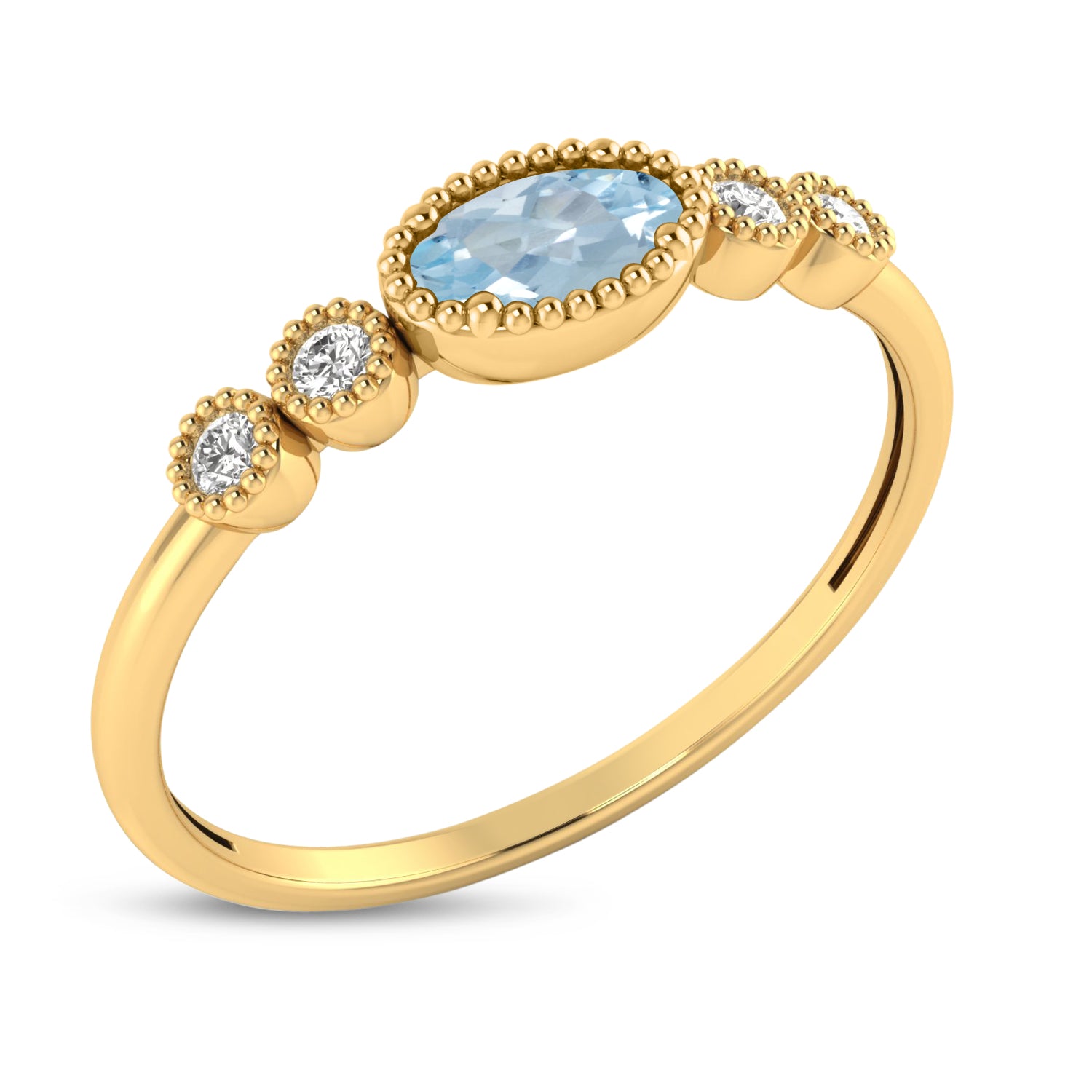 14K Yellow Gold Oval Aquamarine and Diamond Stackable Ring RM4307X-MAR