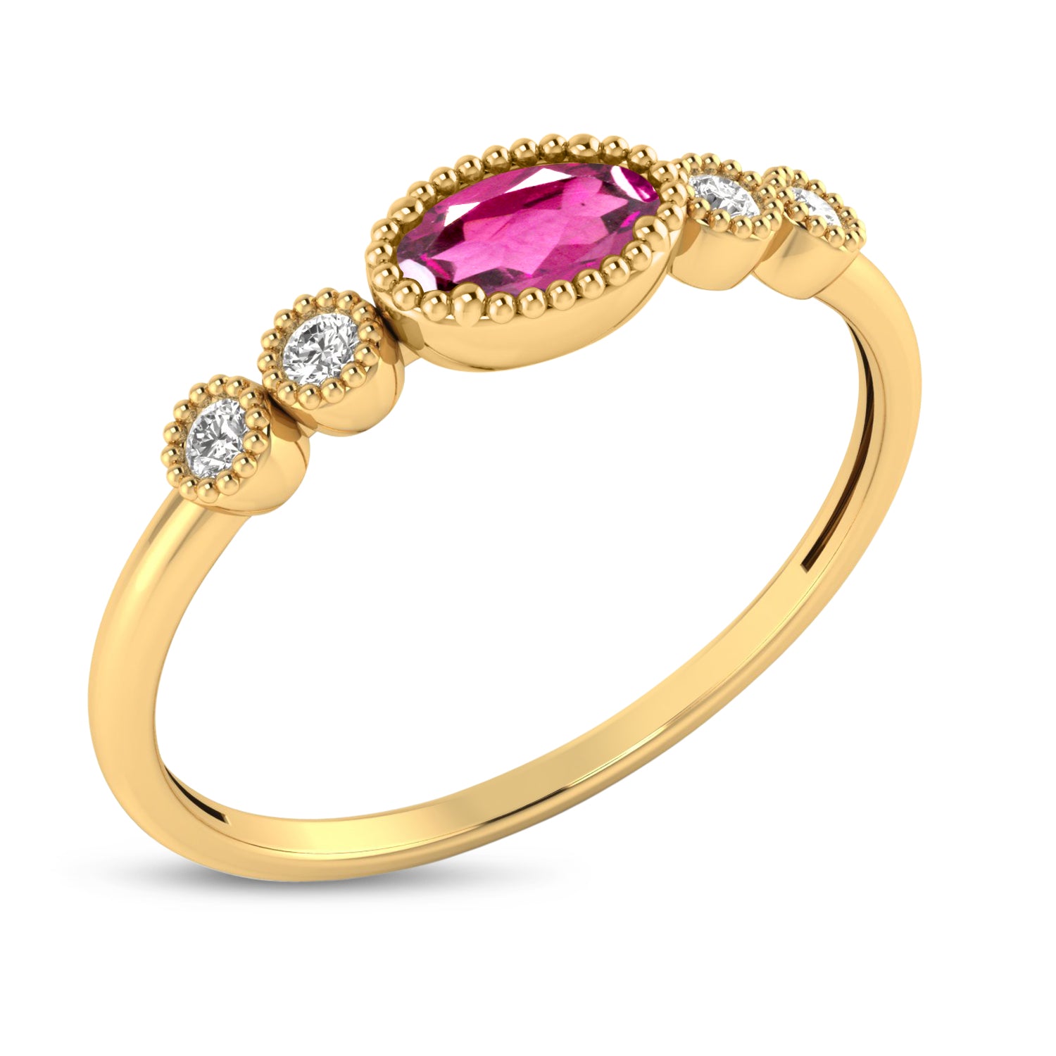 14K Yellow Gold Oval Pink Tourmaline and Diamond Stackable Ring RM4307X-JUN