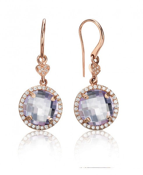 Rose De France round drop earrings with diamonds 352-JSA