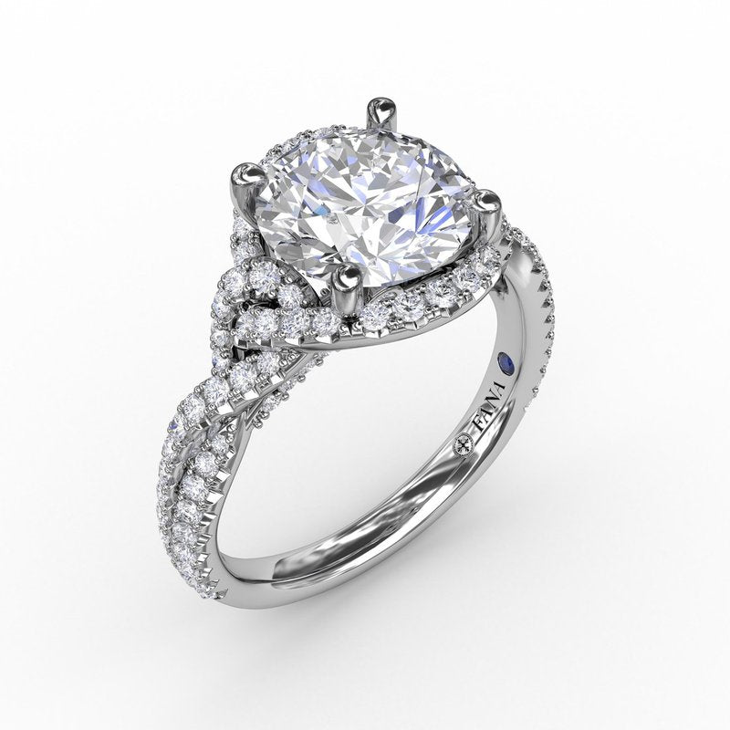 Contemporary Round Diamond Halo Engagement Ring With Twisted Shank S3266 - TBird