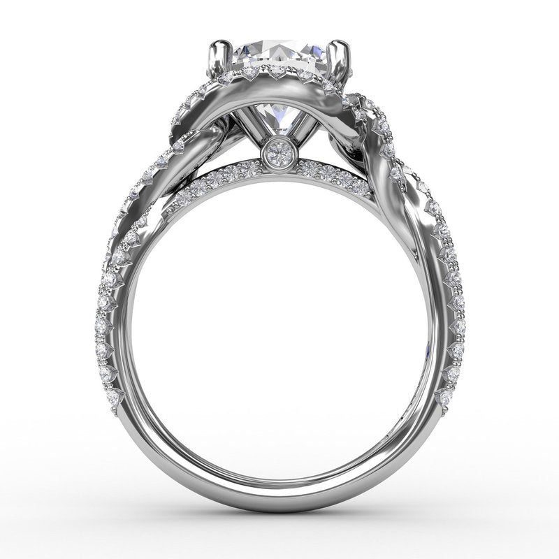 Contemporary Round Diamond Halo Engagement Ring With Twisted Shank S3266 - TBird