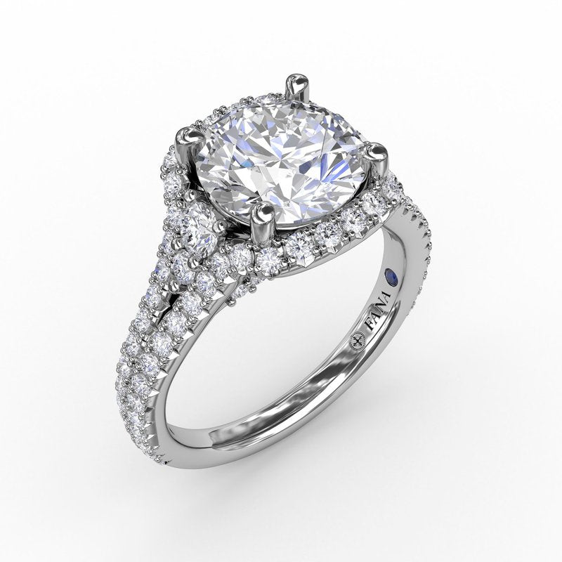 Cushion Halo Engagement Ring With Side Stones and Double-Row Diamond Band S3270 - TBird