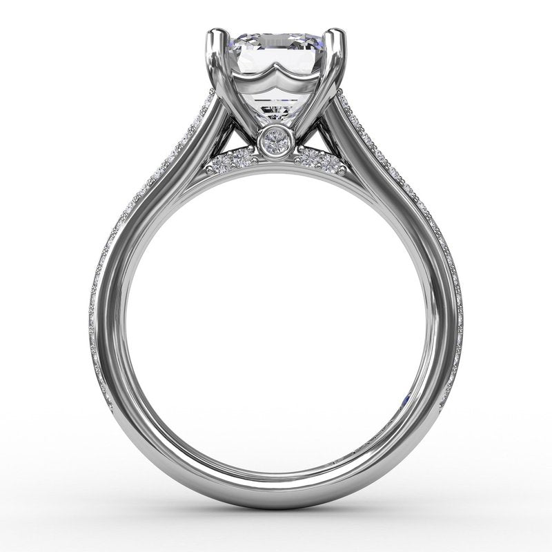 Contemporary Emerald Cut Diamond Solitaire Engagement Ring With Triple-Row Diamond Band S3272 - TBird