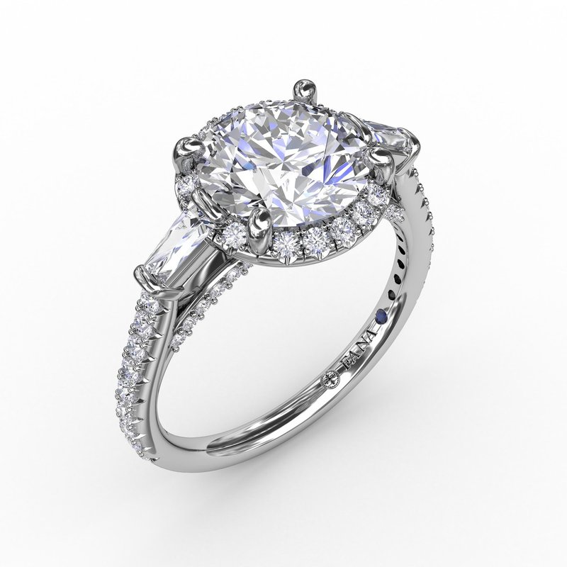 Vintage Round Diamond Halo Engagement Ring With Tapered Baguettes S3278 - TBird